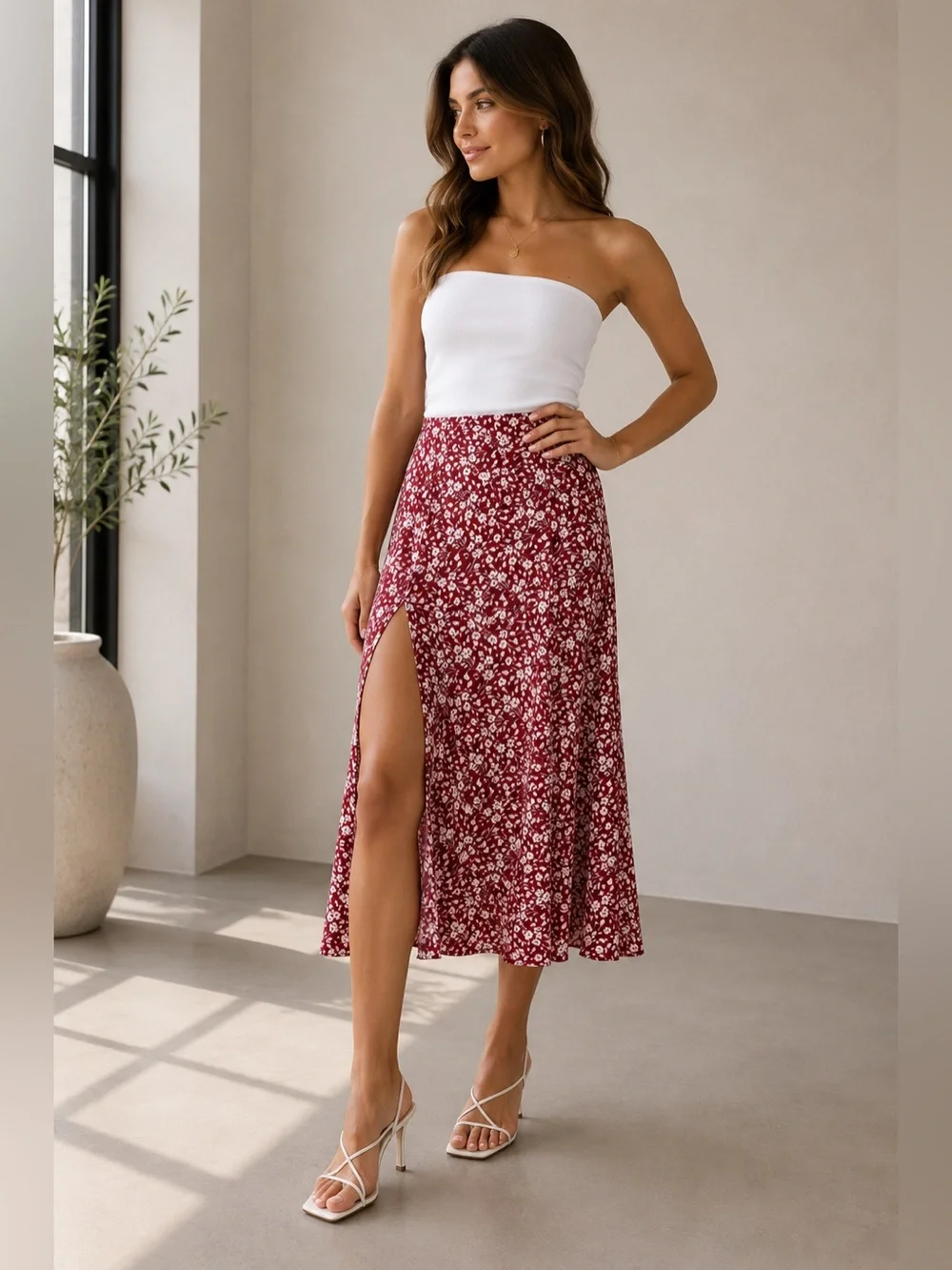 Reformation Zoe Red Flowered Midi Skirt Size 6 - Picture 1 of 7